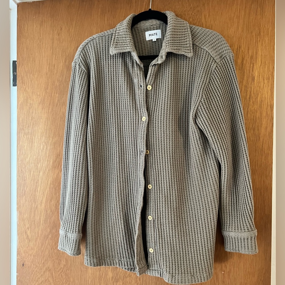 MATE the Label Taupe Waffle Knit Button-Up Shirt and Sweatpants SET